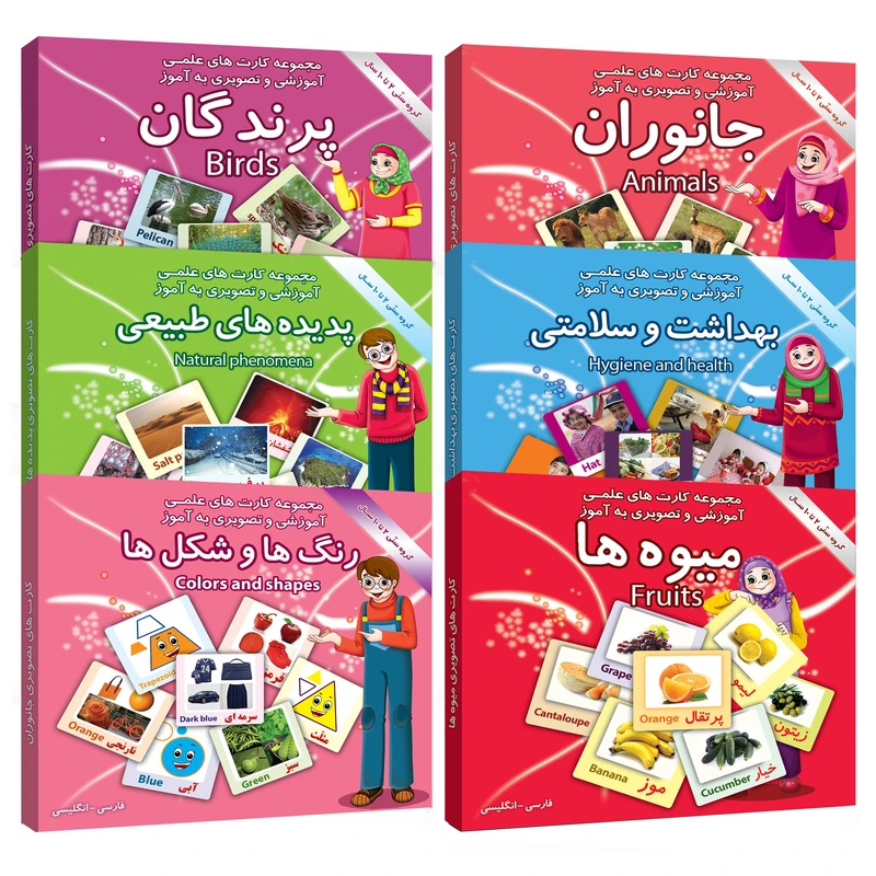 فلش کارت های علمی آموزشی و تصویری (دوزبانه) مجموعه 6 عددی